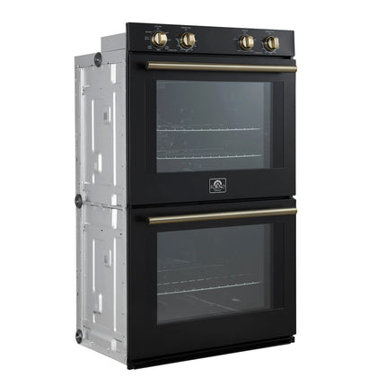 Forno Vomero 30-Inch Double Wall Oven, Black, 10 cu.ft Total Capacity, 7100W Convection, Mechanical Controls, Manuel Steam Clean FORNO