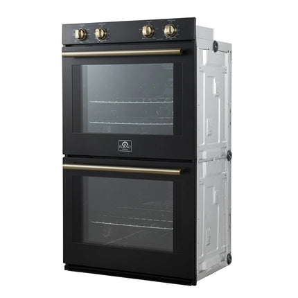 Forno Vomero 30-Inch Double Wall Oven, Black, 10 cu.ft Total Capacity, 7100W Convection, Mechanical Controls, Manuel Steam Clean FORNO