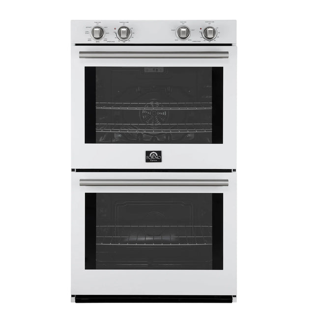 Forno Vomero 30-Inch Double Wall Oven, White, 10 cu.ft Total Capacity, 7100W Convection, Mechanical Controls, Manuel Steam Clean FORNO