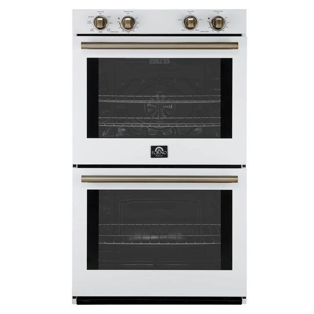 Forno Vomero 30-Inch Double Wall Oven, White, 10 cu.ft Total Capacity, 7100W Convection, Mechanical Controls, Manuel Steam Clean FORNO