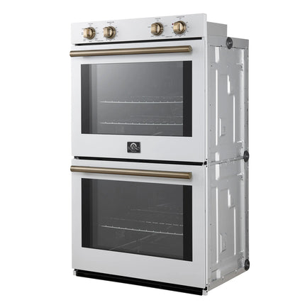 Forno Vomero 30-Inch Double Wall Oven, White, 10 cu.ft Total Capacity, 7100W Convection, Mechanical Controls, Manuel Steam Clean FORNO