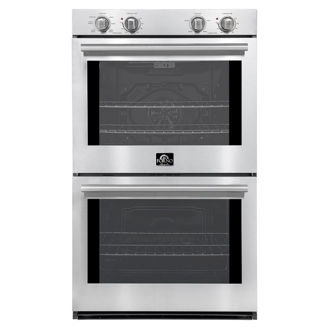 Forno Vomero 30-Inch Double Wall Oven, Stainless Steel, 10 cu.ft Total Capacity, 7100W Convection, Mechanical Controls, Self-Cleaning Function FORNO