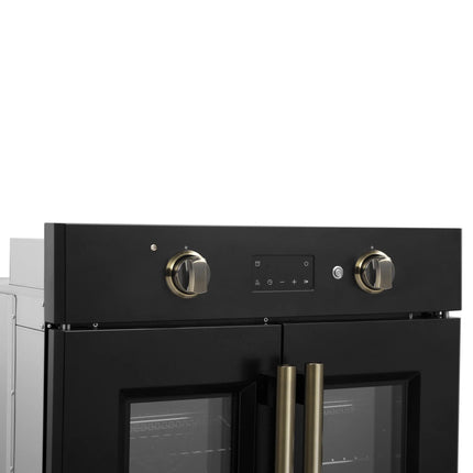 Forno Asti 30-Inch French Door Electric Wall Oven in Black & Antique Brass, 3.68 cu. ft. True Convection, 3,600W, Air Fry, Sous Vide, Self-Clean FORNO