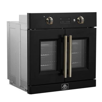 Forno Asti 30-Inch French Door Electric Wall Oven in Black & Antique Brass, 3.68 cu. ft. True Convection, 3,600W, Air Fry, Sous Vide, Self-Clean FORNO