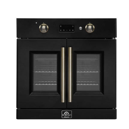Forno Asti 30-Inch French Door Electric Wall Oven in Black & Antique Brass, 3.68 cu. ft. True Convection, 3,600W, Air Fry, Sous Vide, Self-Clean FORNO