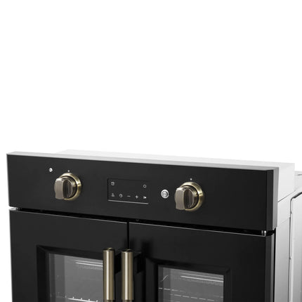 Forno Asti 30-Inch French Door Electric Wall Oven in Black & Antique Brass, 3.68 cu. ft. True Convection, 3,600W, Air Fry, Sous Vide, Self-Clean FORNO