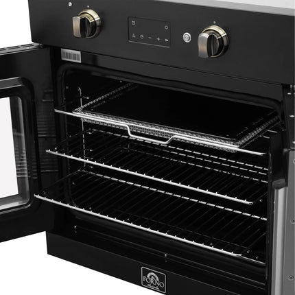 Forno Asti 30-Inch French Door Electric Wall Oven in Black & Antique Brass, 3.68 cu. ft. True Convection, 3,600W, Air Fry, Sous Vide, Self-Clean FORNO