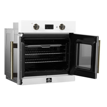 Forno Asti 30-Inch French Door Electric Wall Oven in White & Antique Brass, 3.68 cu. ft. True Convection, 3,600W, Air Fry, Sous Vide, Self-Clean FORNO