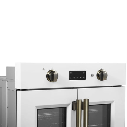 Forno Asti 30-Inch French Door Electric Wall Oven in White & Antique Brass, 3.68 cu. ft. True Convection, 3,600W, Air Fry, Sous Vide, Self-Clean FORNO