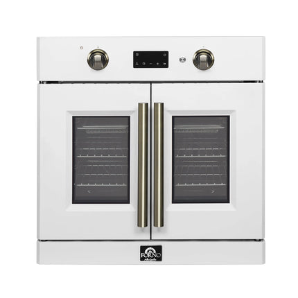 Forno Asti 30-Inch French Door Electric Wall Oven in White & Antique Brass, 3.68 cu. ft. True Convection, 3,600W, Air Fry, Sous Vide, Self-Clean FORNO