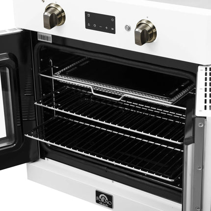 Forno Asti 30-Inch French Door Electric Wall Oven in White & Antique Brass, 3.68 cu. ft. True Convection, 3,600W, Air Fry, Sous Vide, Self-Clean FORNO