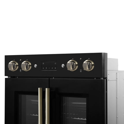 Forno Asti 30-Inch Double Electric Wall Oven with Upper French Doors in Black & Antique Brass, 7.36 cu. ft. Dual True Convection, 7,200W, Air Fry, Sous Vide, Self-Clean FORNO