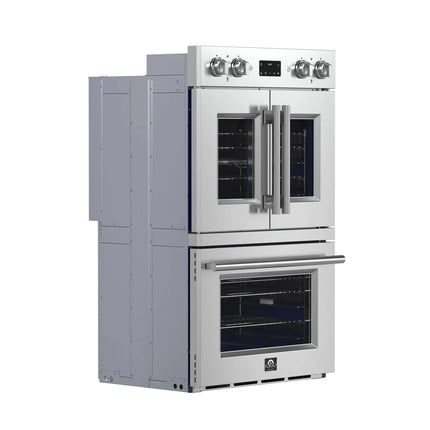 Forno Gallico 30-Inch Electric French Door Double Oven, Stainless Steel, Convection Cooking, Touch Control Panel, Self-Cleaning Function FORNO