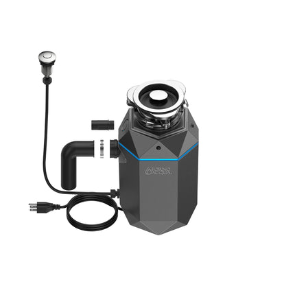 FORNO ACQUA BrightDIAMOND Black Onyx 1HP Super Quiet Garbage Disposal Corded with Motion Sensor Cabinet Light & Pre-Wired Air Switch FORNO ACQUA