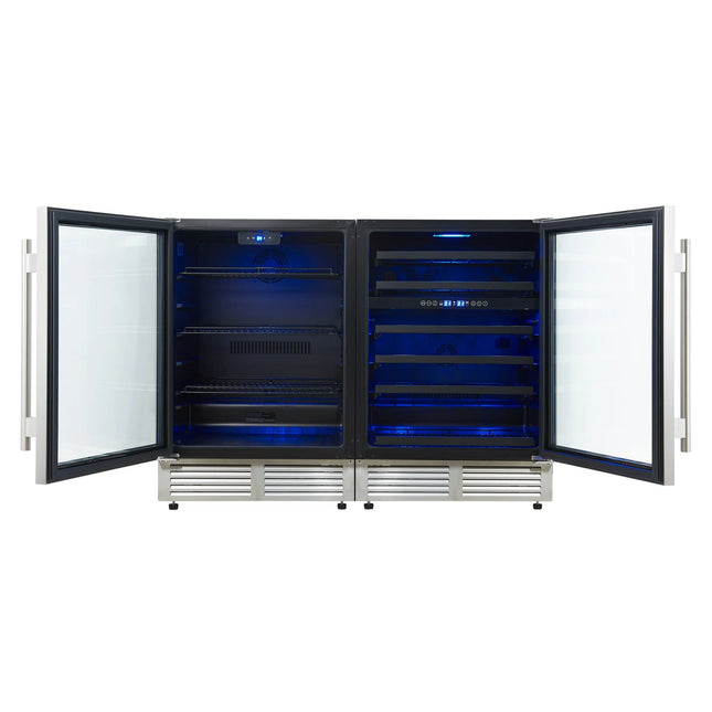 Gemello 48 Inch Side-by-Side Wine and Beverage Cooler in Stainless Steel, French Door, 9.6 cu. ft. FORNO