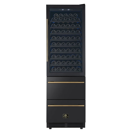 Azienda 24 Inch Dual Zone Wine Cooler, 15.8 Cu.Ft, 108 Bottles & 100 Cans, 2 Drawers, Charcoal Filters, Black FORNO