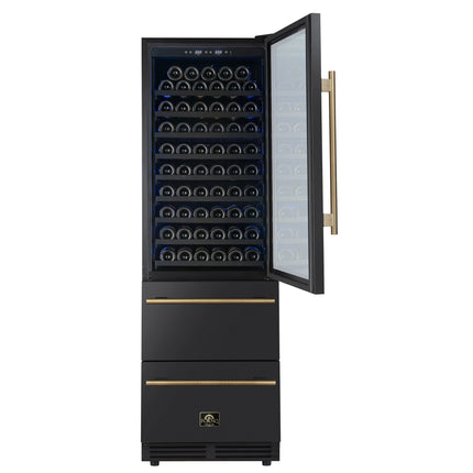 Azienda 24 Inch Dual Zone Wine Cooler, 15.8 Cu.Ft, 108 Bottles & 100 Cans, 2 Drawers, Charcoal Filters, Black FORNO