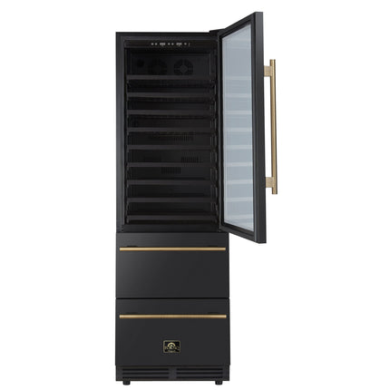 Azienda 24 Inch Dual Zone Wine Cooler, 15.8 Cu.Ft, 108 Bottles & 100 Cans, 2 Drawers, Charcoal Filters, Black FORNO