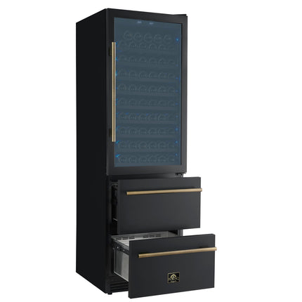Azienda 24 Inch Dual Zone Wine Cooler, 15.8 Cu.Ft, 108 Bottles & 100 Cans, 2 Drawers, Charcoal Filters, Black FORNO
