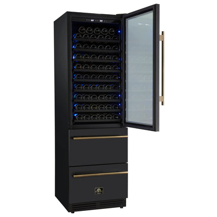 Azienda 24 Inch Dual Zone Wine Cooler, 15.8 Cu.Ft, 108 Bottles & 100 Cans, 2 Drawers, Charcoal Filters, Black FORNO