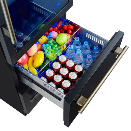 Azienda 24 Inch Dual Zone Wine Cooler, 15.8 Cu.Ft, 108 Bottles & 100 Cans, 2 Drawers, Charcoal Filters, Black FORNO