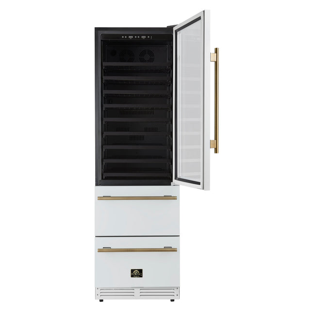 Azienda 24 Inch Dual Zone Wine Cooler, 15.8 Cu.Ft, 108 Bottles & 100 Cans, 2 Drawers, Charcoal Filters, White FORNO