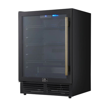 Forno Frescolino 24 Inch Beverage Cooler, Black with Antique Brass Handles, with LED Lighting, Triple Glass Door, 188 Can Capacity, Built-In or Freestanding FORNO