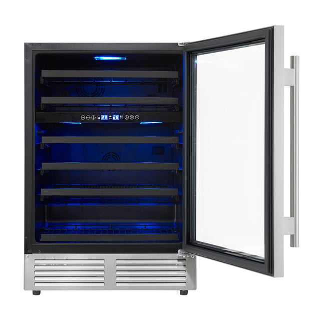 Forno Bacchino 24 Inch Wine Cooler, Stainless Steel, with LED Lighting, Triple Glass Door, 51 Bottle Capacity, Built-In or Freestanding FORNO