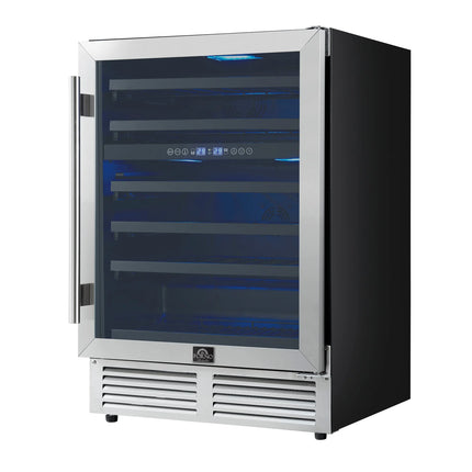 Forno Bacchino 24 Inch Wine Cooler, Stainless Steel, with LED Lighting, Triple Glass Door, 51 Bottle Capacity, Built-In or Freestanding FORNO