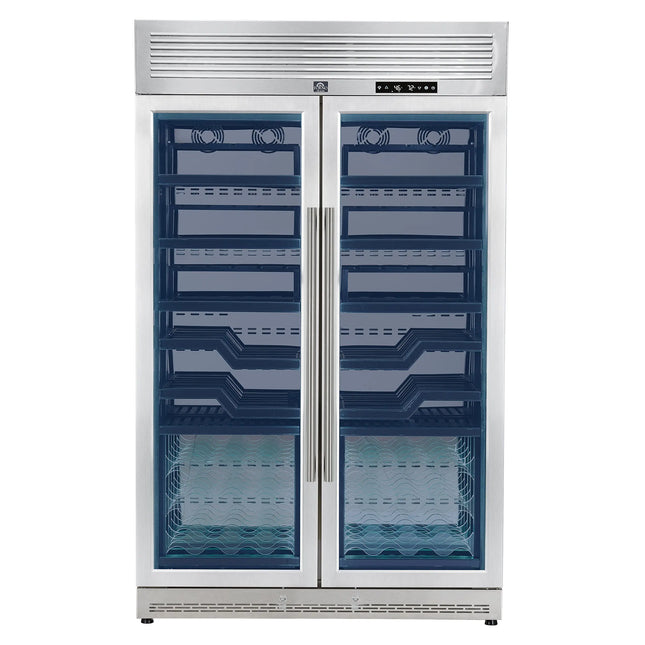 FORNO Abruzzo 48-Inch Dual Zones Wine Cellar, 102 Bottles, 24 cu. ft., Green Acrylic Holders & Black Shelves FORNO