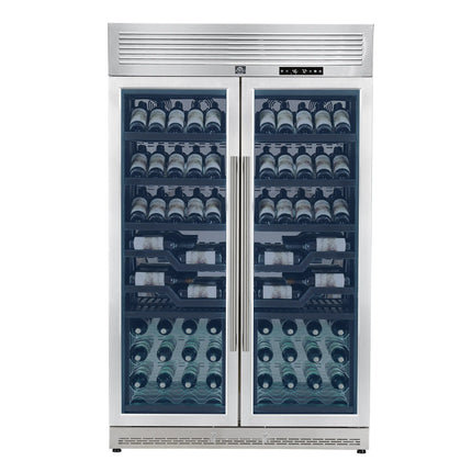 FORNO Abruzzo 48-Inch Dual Zones Wine Cellar, 102 Bottles, 24 cu. ft., Green Acrylic Holders & Black Shelves FORNO