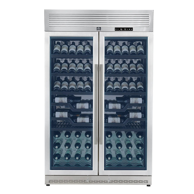 FORNO Abruzzo 48-Inch Dual Zones Wine Cellar, 102 Bottles, 24 cu. ft., Green Acrylic Holders & Black Shelves FORNO