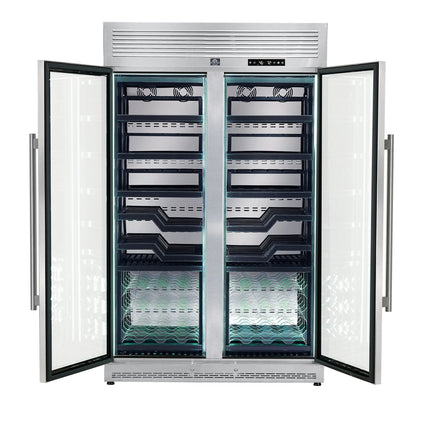FORNO Abruzzo 48-Inch Dual Zones Wine Cellar, 102 Bottles, 24 cu. ft., Green Acrylic Holders & Black Shelves FORNO