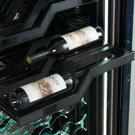 FORNO Abruzzo 48-Inch Dual Zones Wine Cellar, 102 Bottles, 24 cu. ft., Green Acrylic Holders & Black Shelves FORNO