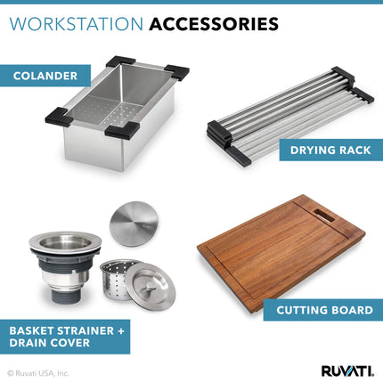 Ruvati 25 x 22 inch Workstation Drop-in Topmount 16 Gauge Stainless Steel Rounded Corners Ledge Kitchen Sink Single Bowl - RVH8023 Ruvati