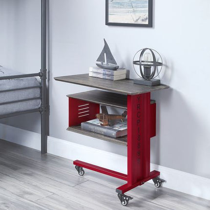ACME AC00361 Cargo Red Accent Table with Wall Shelf