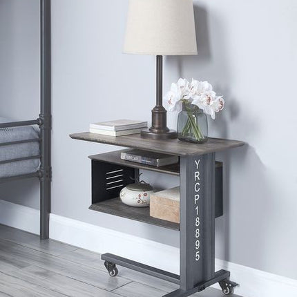 ACME AC00362 Cargo Gunmetal Accent Table with Wall Shelf