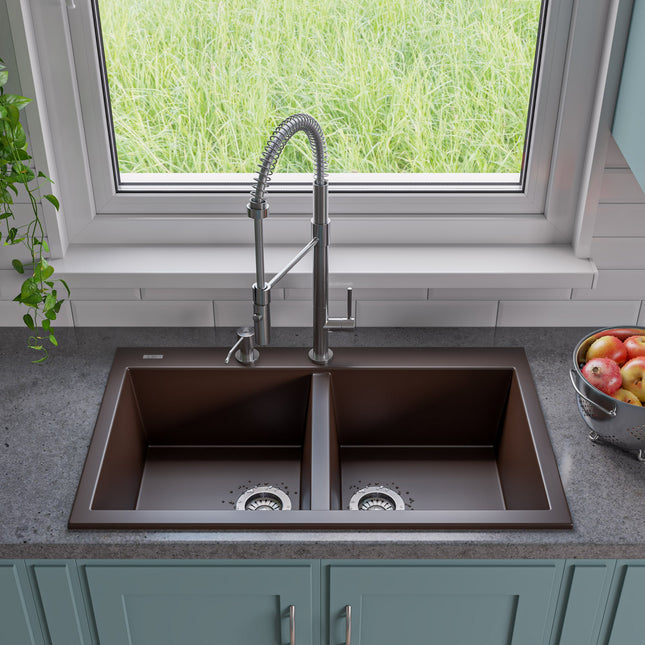 ALFI brand AB3420DI-C Chocolate 34" Drop-In Double Bowl Granite Composite Kitchen Sink Alfi Brand