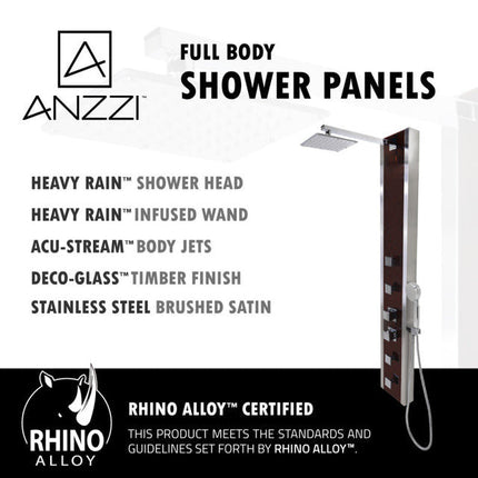 ANZZI Monsoon 57" 4-Jetted Full Body Shower Panel with Heavy Rain Shower And Spray Wand In Mahogany Style Deco-Glass - SP-AZ012 Anzzi