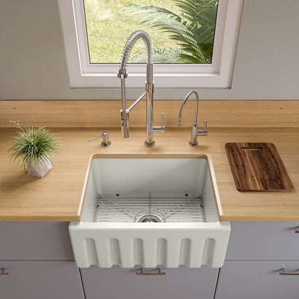 ALFI brand AB2418HS-B 24 inch Biscuit Reversible Smooth / Fluted Single Bowl Fireclay Farm Sink Alfi Brand