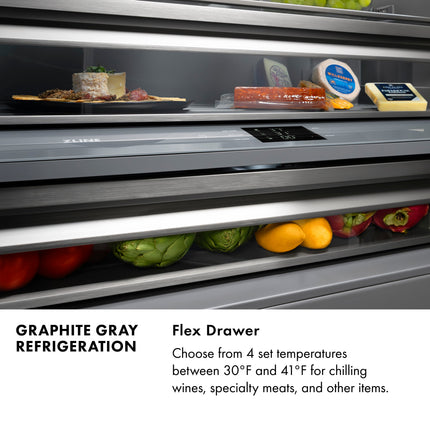 ZLINE Autograph Edition 36 in. 19.6 cu. ft. French Door Built-In Bottom Freezer Refrigerator with Water Dispenser and Ice Maker in Satin Stainless Steel with Graphite Gray Interior and Polished Gold Accents (GRBIVZ-SN-36-G)