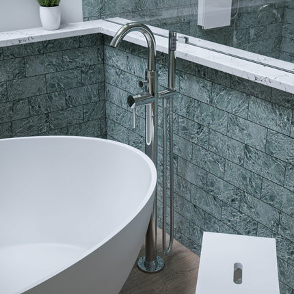 ALFI brand AB2534-PC Polished Chrome Single Lever Floor Mounted Tub Filler Mixer w Hand Held Shower Head Alfi Brand