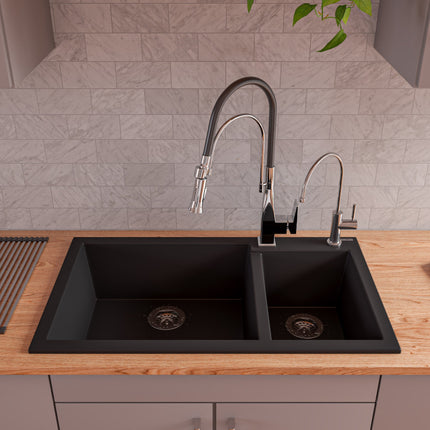 ALFI brand AB3319DI-BLA Black 34" Double Bowl Drop In Granite Composite Kitchen Sink Alfi Brand