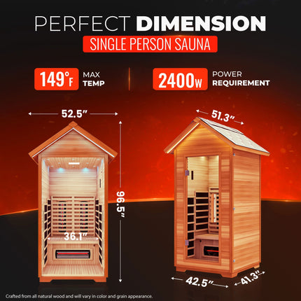 2-Person Outdoor Cabin Sauna in Red Cedar and Hemlock with Far Infrared, Starry Night Lights, and Touch Pad Controller SteamSpa