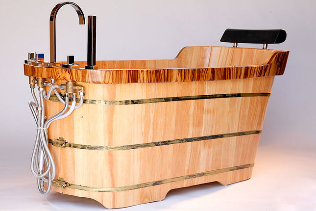 ALFI brand AB1148 59" Free Standing Wooden Bathtub with Chrome Tub Filler ALFI brand