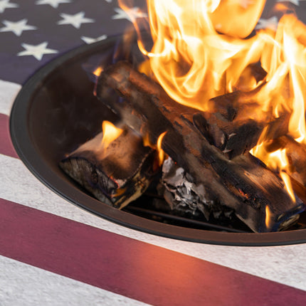 Deko Living 38 Inch Diameter Commemorative Outdoor Steel Woodburning  Fire Pit with Log Storage - COB10510 Deko Living