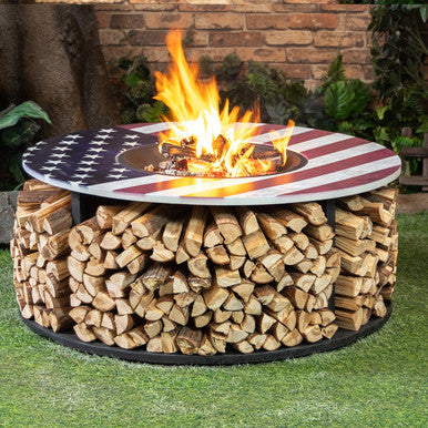 Deko Living 38 Inch Diameter Commemorative Outdoor Steel Woodburning  Fire Pit with Log Storage - COB10510 Deko Living