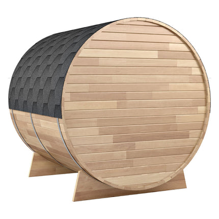 4-6-Person Outdoor Barrel Wet Sauna in White Cedar with ETL-Certified 6.2kW Sauna Rock Heater, and Bitumen Shingle Roof SteamSpa