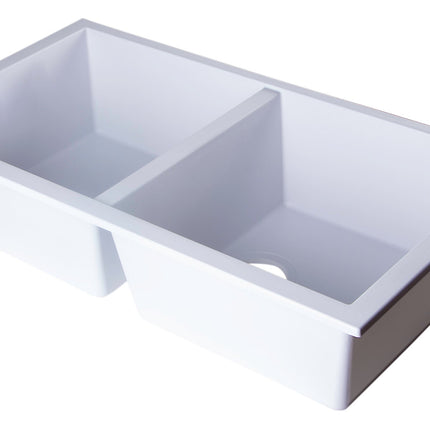 ALFI brand AB3420UM-W White 34" Undermount Double Bowl Granite Composite Kitchen Sink Alfi Brand