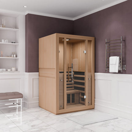 SteamSpa Fiji 2-Person Carbon FAR Infrared Hemlock Wooden Indoor Home Sauna Room with LED Touch Control Panel SteamSpa